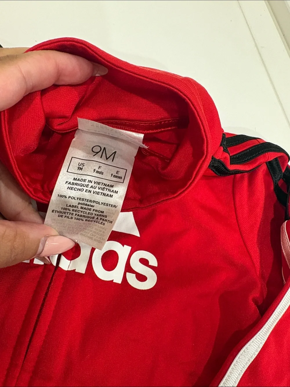 adidas Red Kids Full-Zip Hoodie with Black Stripe